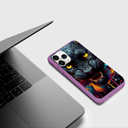 Чехол iPhone 11 Pro матовый Оскал свирепой пантеры - нейросеть, цвет: 3D-фиолетовый — фото 2