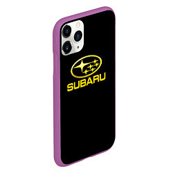 Чехол iPhone 11 Pro матовый Subaru logo yellow, цвет: 3D-фиолетовый — фото 2