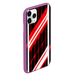 Чехол iPhone 11 Pro матовый Red and white lines on a black background, цвет: 3D-фиолетовый — фото 2