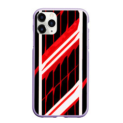 Чехол iPhone 11 Pro матовый Red and white lines on a black background, цвет: 3D-светло-сиреневый