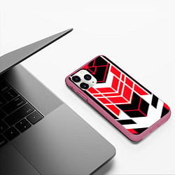 Чехол iPhone 11 Pro матовый Red and white lines on a black background, цвет: 3D-малиновый — фото 2