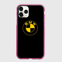 Чехол iPhone 11 Pro матовый BMW logo yellow, цвет: 3D-малиновый