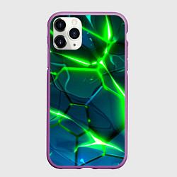 Чехол iPhone 11 Pro матовый Неоновые яркие зеленые разломленные плиты со свето, цвет: 3D-фиолетовый