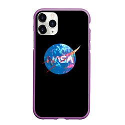 Чехол iPhone 11 Pro матовый NASA космическое лого, цвет: 3D-фиолетовый