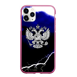 Чехол iPhone 11 Pro матовый Россия шторм и молнии, цвет: 3D-малиновый