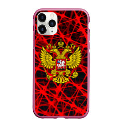 Чехол iPhone 11 Pro матовый Россия текстура символика, цвет: 3D-малиновый