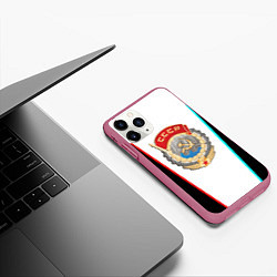 Чехол iPhone 11 Pro матовый Герб РФ текстура, цвет: 3D-малиновый — фото 2