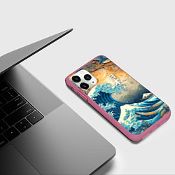 Чехол iPhone 11 Pro матовый Коллаж с Японской волной - нейросеть, цвет: 3D-малиновый — фото 2