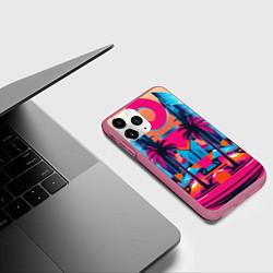 Чехол iPhone 11 Pro матовый Пальмы среди небоскребов, цвет: 3D-малиновый — фото 2