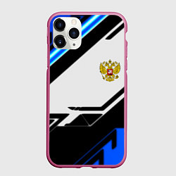 Чехол iPhone 11 Pro матовый Россия геометрия текстура, цвет: 3D-малиновый