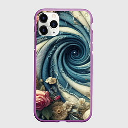 Чехол iPhone 11 Pro матовый Джинсовая воронка нитки и цветы - нейросеть, цвет: 3D-фиолетовый