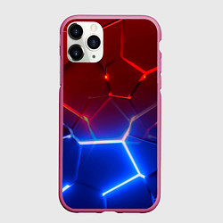 Чехол iPhone 11 Pro матовый Красные и синие неоновые плиты в разломе, цвет: 3D-малиновый