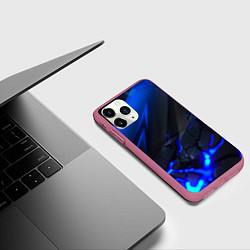 Чехол iPhone 11 Pro матовый Синяя абстракция с плитами, цвет: 3D-малиновый — фото 2