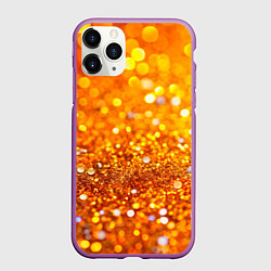 Чехол iPhone 11 Pro матовый Оранжевые и желтые блестяшки боке, цвет: 3D-фиолетовый