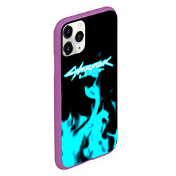 Чехол iPhone 11 Pro матовый Cyberpunk neon flame, цвет: 3D-фиолетовый — фото 2