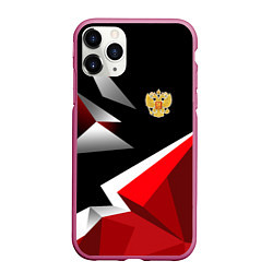 Чехол iPhone 11 Pro матовый Russia uniform - красный и черный, цвет: 3D-малиновый