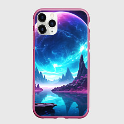 Чехол iPhone 11 Pro матовый Космический пейзаж - планеты, цвет: 3D-малиновый