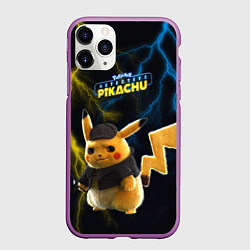 Чехол iPhone 11 Pro матовый Покемон: детектив Пикачу, цвет: 3D-фиолетовый