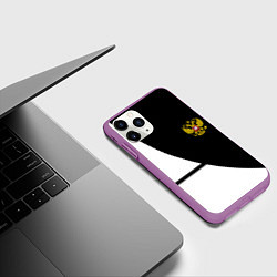 Чехол iPhone 11 Pro матовый Герб РФ текстура спорт, цвет: 3D-фиолетовый — фото 2