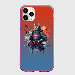 Чехол iPhone 11 Pro матовый Кот самурай - бусидо, цвет: 3D-фиолетовый