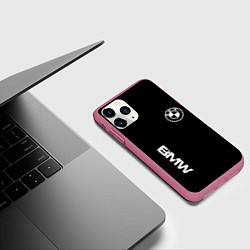 Чехол iPhone 11 Pro матовый BMW logo white auto, цвет: 3D-малиновый — фото 2