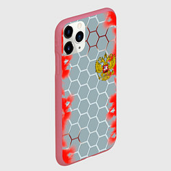 Чехол iPhone 11 Pro матовый Россия абстрактные соты, цвет: 3D-малиновый — фото 2