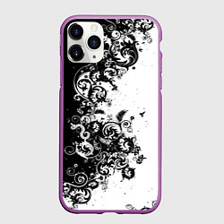 Чехол iPhone 11 Pro матовый Чёрно белый стильный узор, цвет: 3D-фиолетовый