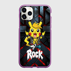 Чехол iPhone 11 Pro матовый Пикачу радостный рокер с электрогитарой, цвет: 3D-фиолетовый