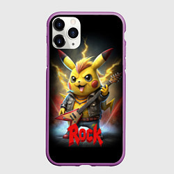 Чехол iPhone 11 Pro матовый Рок звезда Пикачу с электрогитарой, цвет: 3D-фиолетовый