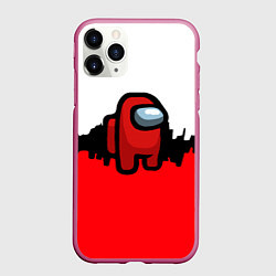 Чехол iPhone 11 Pro матовый Among us краски, цвет: 3D-малиновый