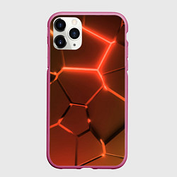 Чехол iPhone 11 Pro матовый Оранжевые неоновые плиты в разломе, цвет: 3D-малиновый