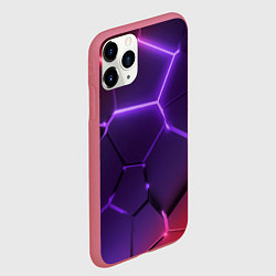 Чехол iPhone 11 Pro матовый Красно-фиолетовые неоновые плиты в разломе, цвет: 3D-малиновый — фото 2