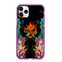 Чехол iPhone 11 Pro матовый Cyberpunk tatoo game steel japan, цвет: 3D-фиолетовый