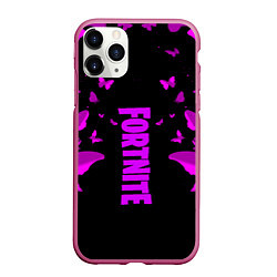 Чехол iPhone 11 Pro матовый Fortnite buterfly neon, цвет: 3D-малиновый