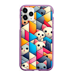 Чехол iPhone 11 Pro матовый Geometric pattern with kittens - ai art, цвет: 3D-фиолетовый