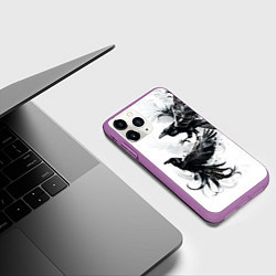 Чехол iPhone 11 Pro матовый Два каллиграфических ворона, цвет: 3D-фиолетовый — фото 2