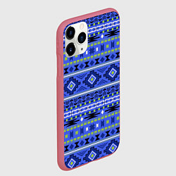 Чехол iPhone 11 Pro матовый Ацтекский синий этнический паттерн, цвет: 3D-малиновый — фото 2