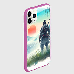 Чехол iPhone 11 Pro матовый Японский самурай на берегу горного озера, цвет: 3D-фиолетовый — фото 2