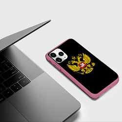 Чехол iPhone 11 Pro матовый Герб РФ gold, цвет: 3D-малиновый — фото 2
