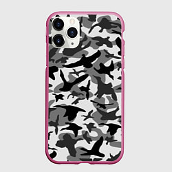 Чехол iPhone 11 Pro матовый Камуфляж птицы чёрный, цвет: 3D-малиновый