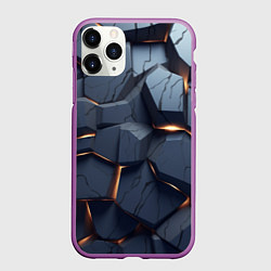 Чехол iPhone 11 Pro матовый Объемные камни в золотой лаве, цвет: 3D-фиолетовый
