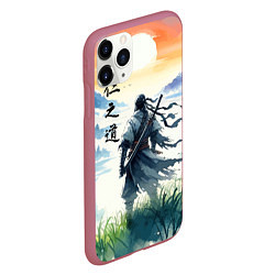 Чехол iPhone 11 Pro матовый Ghost of Tsushima - samurai on the background of t, цвет: 3D-малиновый — фото 2