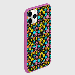 Чехол iPhone 11 Pro матовый Разноцветные забавные монстрики-эмодзи паттерн, цвет: 3D-фиолетовый — фото 2