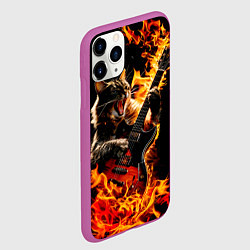 Чехол iPhone 11 Pro матовый Кот в огне играет рок, цвет: 3D-фиолетовый — фото 2