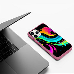 Чехол iPhone 11 Pro матовый Яркая неоновая абстракция - нейросеть, цвет: 3D-малиновый — фото 2