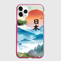 Чехол iPhone 11 Pro матовый Восход красного солнца - Японский пейзаж, цвет: 3D-малиновый