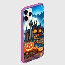 Чехол iPhone 11 Pro матовый Ночь Хэллоуина тыквы и замок, цвет: 3D-фиолетовый — фото 2