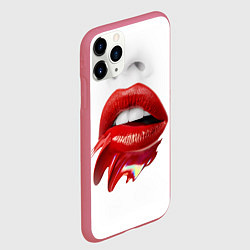 Чехол iPhone 11 Pro матовый Цветные губы, цвет: 3D-малиновый — фото 2