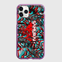 Чехол iPhone 11 Pro матовый Samurai glitch game, цвет: 3D-фиолетовый