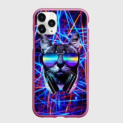 Чехол iPhone 11 Pro матовый Cat DJ neon, цвет: 3D-малиновый